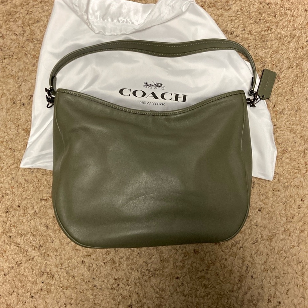 Coach Olive Green Leather Shoulder Bag w/ removable crossbody strap